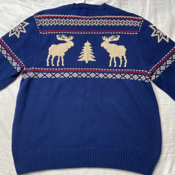 NWT American Living Blue Nordic Fair Isle Knit Sweater Men's XL Moose Cotton - Picture 4 of 6